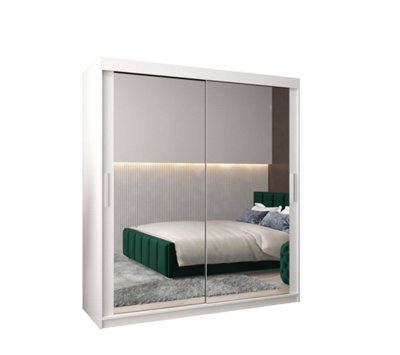 Arte Tokyo 03 Contemporary Mirrored 2 Sliding Door Wardrobe 9 Shelves 2 Rails White Matt (H)2000mm (W)1800mm (D)620mm - image 1