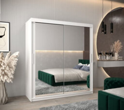 Arte Tokyo 03 Contemporary Mirrored 2 Sliding Door Wardrobe 9 Shelves 2 Rails White Matt (H)2000mm (W)1800mm (D)620mm - thumbnail 2
