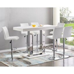 Furniture in Fashion Caprice Large White Gloss Bar Table 6 Ripple White Stools