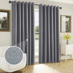 Ameha Grey 100%blackout Curtain 90X90', 260Gsm Linen Texture Fabric Ready Made,thermal Insulated For Bedroom Living Room Decor
