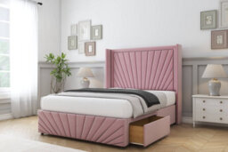 "Comfort Sunrise Pink Plush Divan Bed Set 2 Drawers Foot-End - 54"" Wingback & 12"" Footboard 4' Small Double" - thumbnail 2