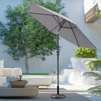 Sundaze 2.5M Grey Round Garden Parasol Unbrella Outdoor Patio Crank Tilt With Base - image 1
