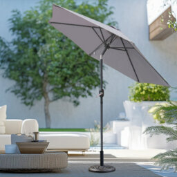 Sundaze 2.5M Grey Round Garden Parasol Unbrella Outdoor Patio Crank Tilt With Base - thumbnail 1
