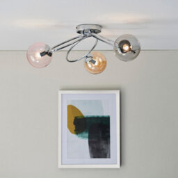 Luminosa Lighting Luminosa Ellipse Semi Flush 3 Light Globe Lamp Chrome, Pink Champagne & Tinted Glass Shades - End Of Line - thumbnail 3