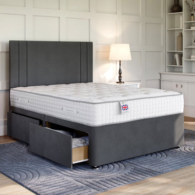 Divan Base Direct Lino Charcoal Platform Top Divan Bed Base Only 6Ft Super King With 2 Drawers - image 1
