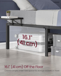 Songmics Vasagle Single Bed Frame, Metal Bed Frame, With Bedside Shelves, Guest Bed Frame, Easy Assembly, Classic Black - thumbnail 6