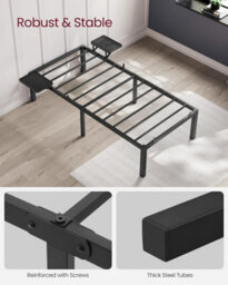 Songmics Vasagle Single Bed Frame, Metal Bed Frame, With Bedside Shelves, Guest Bed Frame, Easy Assembly, Classic Black - thumbnail 5