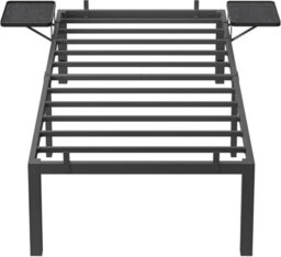 Songmics Vasagle Single Bed Frame, Metal Bed Frame, With Bedside Shelves, Guest Bed Frame, Easy Assembly, Classic Black - thumbnail 7