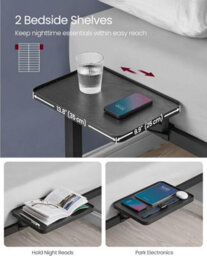 Songmics Vasagle Single Bed Frame, Metal Bed Frame, With Bedside Shelves, Guest Bed Frame, Easy Assembly, Classic Black - thumbnail 3