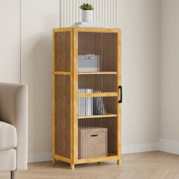 Living And Home 3-Tier Narrow Bookcase Storage Cabinet With Acrylic Door - thumbnail 1