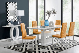 Furniturebox Arezzo White High Gloss Extending Dining Table & 6 Mustard Yellow Milan Faux Leather Dining Chairs