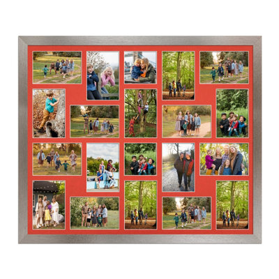 AK Frames 80X70Cm Aluminum Modern Multi Photo Frame With Poppy Red Mount - Holds 20 Apertures (18X) 6X4, (2X) 4X4 Photos - image 1