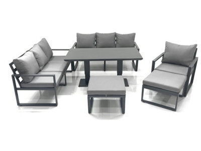 Fimous Outdoor Garden Furniture Set Aluminium Lounge Sofa Adjustable Rising Lifting Dining Table Sets With 2 Footstools Dark Grey - image 1