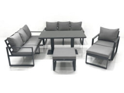 Fimous Outdoor Garden Furniture Set Aluminium Lounge Sofa Adjustable Rising Lifting Dining Table Sets With 2 Footstools Dark Grey - thumbnail 2