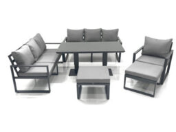 Fimous Outdoor Garden Furniture Set Aluminium Lounge Sofa Adjustable Rising Lifting Dining Table Sets With 2 Footstools Dark Grey - thumbnail 1