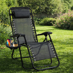 H4H 3X Zero Gravity Chair With Cup Holder Folding Reclining Garden Lounger Adjustable Headrest Heavy Duty Textoline Camping Chair - thumbnail 2