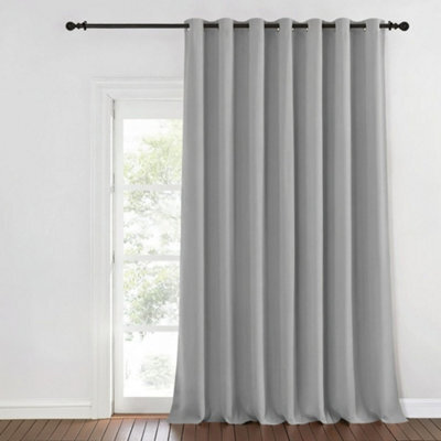 Aspire Homeware Plain Room Darkening Blackout Eyelet Door Curtain Single Panel Light Grey (W) 168Cm X (D)213Cm With Tie Back - image 1