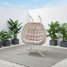 More4Homes Sicily Double Hanging Rattan Egg Chair In Beige