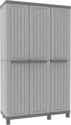 Terry 3-Door Storage Cabinet W/ Inner Shelves, Grey Plastic Storage W/ Wooden Texture