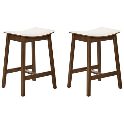 Beliani Set Of 2 Bar Stools Dixon Wood Off-White/ Dark Brown - image 1