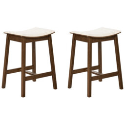 Beliani Set Of 2 Bar Stools Dixon Wood Off-White/ Dark Brown - thumbnail 1