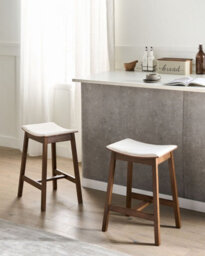 Beliani Set Of 2 Bar Stools Dixon Wood Off-White/ Dark Brown - thumbnail 2