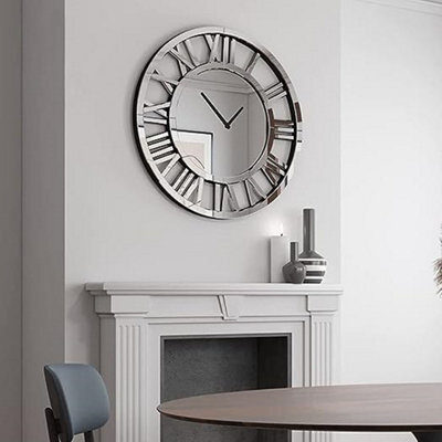 DEENZ Mirrored Wall Clock With Large Roman Numerals