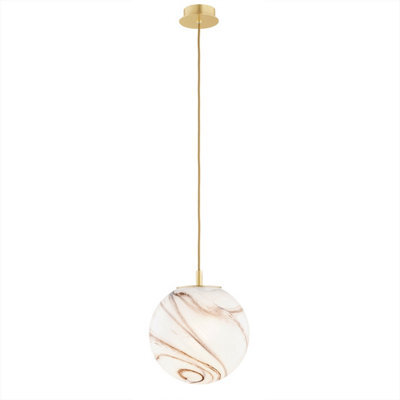 Luminosa Lighting Luminosa Almiros 25Cm Globe Pendant Ceiling Light White-Brown (Marble Colour), Brushed Brass, Gold Wire - image 1