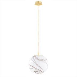 Luminosa Lighting Luminosa Almiros 25Cm Globe Pendant Ceiling Light White-Brown (Marble Colour), Brushed Brass, Gold Wire - thumbnail 2