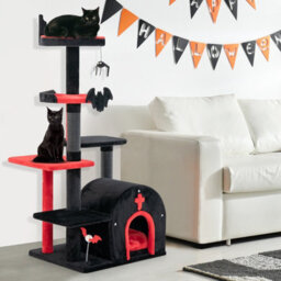 Costway Gothic Cat Tree 134Cm Tall Cat Tower W/ Cat Bed-Black - thumbnail 4
