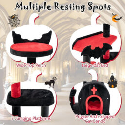 Costway Gothic Cat Tree 134Cm Tall Cat Tower W/ Cat Bed-Black - thumbnail 6