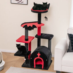 Costway Gothic Cat Tree 134Cm Tall Cat Tower W/ Cat Bed-Black - thumbnail 3