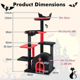 Costway Gothic Cat Tree 134Cm Tall Cat Tower W/ Cat Bed-Black - thumbnail 2