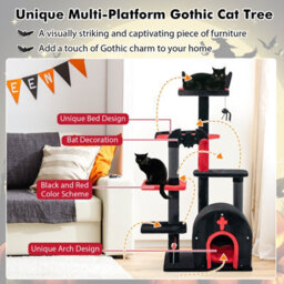 Costway Gothic Cat Tree 134Cm Tall Cat Tower W/ Cat Bed-Black - thumbnail 9