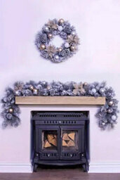 Christmas Tree World 180Cm Decorated Silver Mixed Pine Garland With Rose Gold Poinsettia - thumbnail 2