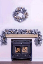 Christmas Tree World 180Cm Decorated Silver Mixed Pine Garland With Rose Gold Poinsettia