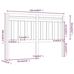 Berkfield Bed Headboard Grey 126X4X100 Cm Solid Wood Pine - thumbnail 5