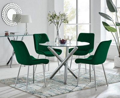 Furniturebox Uk Selina Round Dining Table And 4 Green Pesaro Silver Leg Chairs - image 1