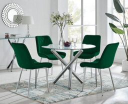 Furniturebox Uk Selina Round Dining Table And 4 Green Pesaro Silver Leg Chairs - thumbnail 1