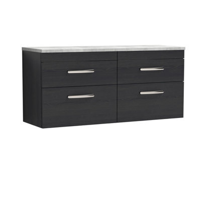 Nuie Athena Wall Hung 2-Drawer Vanity Unit With Laminate Worktop In Black Sparkle