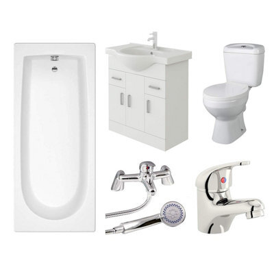 Veebath Rosina 1700mm Bath Vanity Unit, Toilet & Taps Bathroom Suite - image 1
