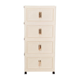 Darphe Cream Foldable 4 Tier Rolling Plastic Storage Cabinet With Magnetic Double Doors - thumbnail 4