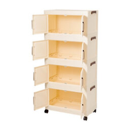 Darphe Cream Foldable 4 Tier Rolling Plastic Storage Cabinet With Magnetic Double Doors - thumbnail 5