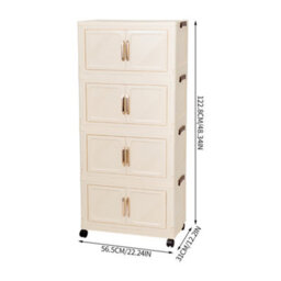 Darphe Cream Foldable 4 Tier Rolling Plastic Storage Cabinet With Magnetic Double Doors - thumbnail 9