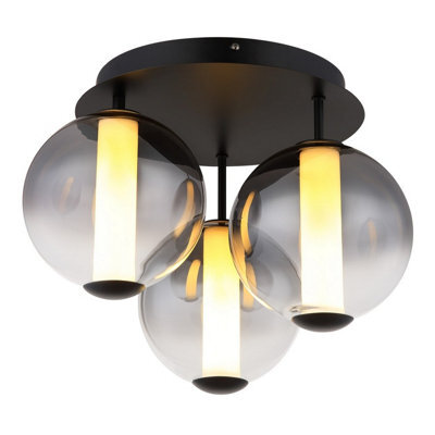 Luminosa Lighting Luminosa Lacy Globe Ceiling Light Matt Black, Smoke Glass Shades, 3X Led 3000K - image 1