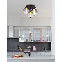 Luminosa Lighting Luminosa Lacy Globe Ceiling Light Matt Black, Smoke Glass Shades, 3X Led 3000K - thumbnail 2