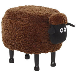 Beliani Storage Animal Stool Sheep Sheep Fabric Brown - thumbnail 1