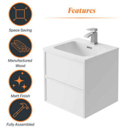Plum&clay Jenner White Wall Hung Vanity Unit & Basin Set (W)500mm (H)500mm - thumbnail 6