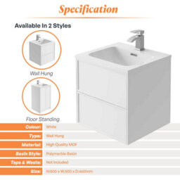 Plum&clay Jenner White Wall Hung Vanity Unit & Basin Set (W)500mm (H)500mm - thumbnail 5