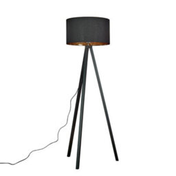 Valuelights Barbro Black Tripod Floor Lamp With Metallic Inner Shade - thumbnail 1